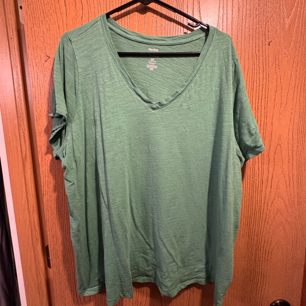 Green V-Neck Women's Top